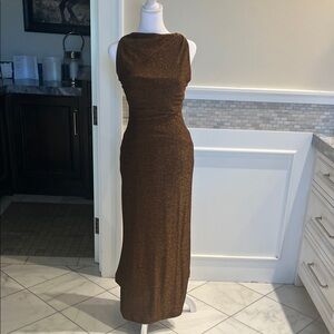 Mishka Greta Metallic Bronze Sleeveless Maxi Dress